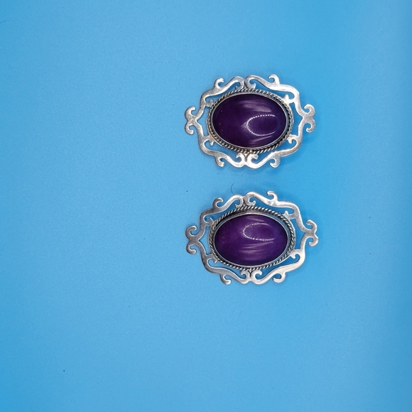 Vintage Sterling Silver and Amethyst Earrings - Picture 2 of 4